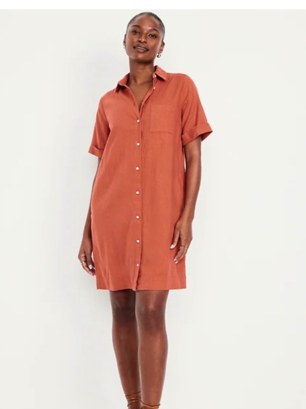 Old Navy orange linen blend button down shirt dress size Large